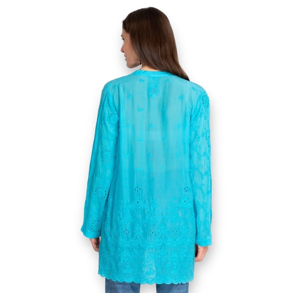 Johnny Was Turquoise Embroidered V-Neck Tunic - Picture 4 of 7
